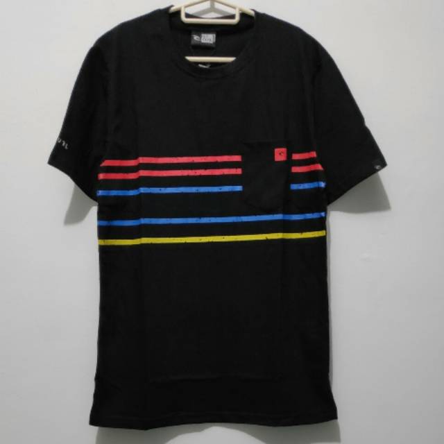 Kaos pria fullprint premium rpcl Hitam garis merah biru kuning