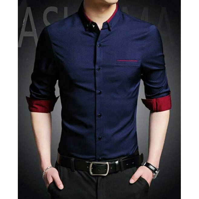 HEM RAFFI KEMEJA POLOS PRIA LENGAN PANJANG SLIMFIT KEMEJA KERJA FORMAL COWOK WARNA PUTIH HITAM NAVY