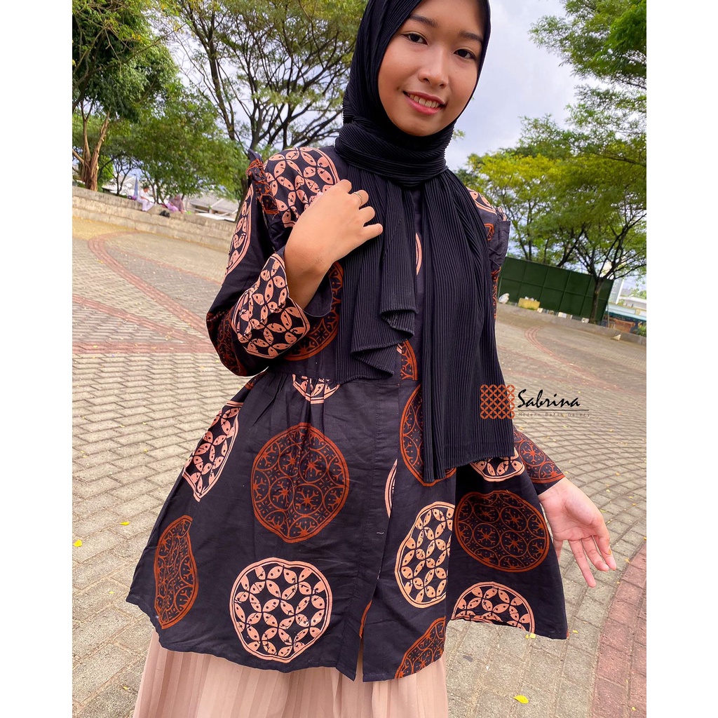 Haera Atasan Blouse Batik Kerja Kantor Wanita Modis Modern Kekinian Katun