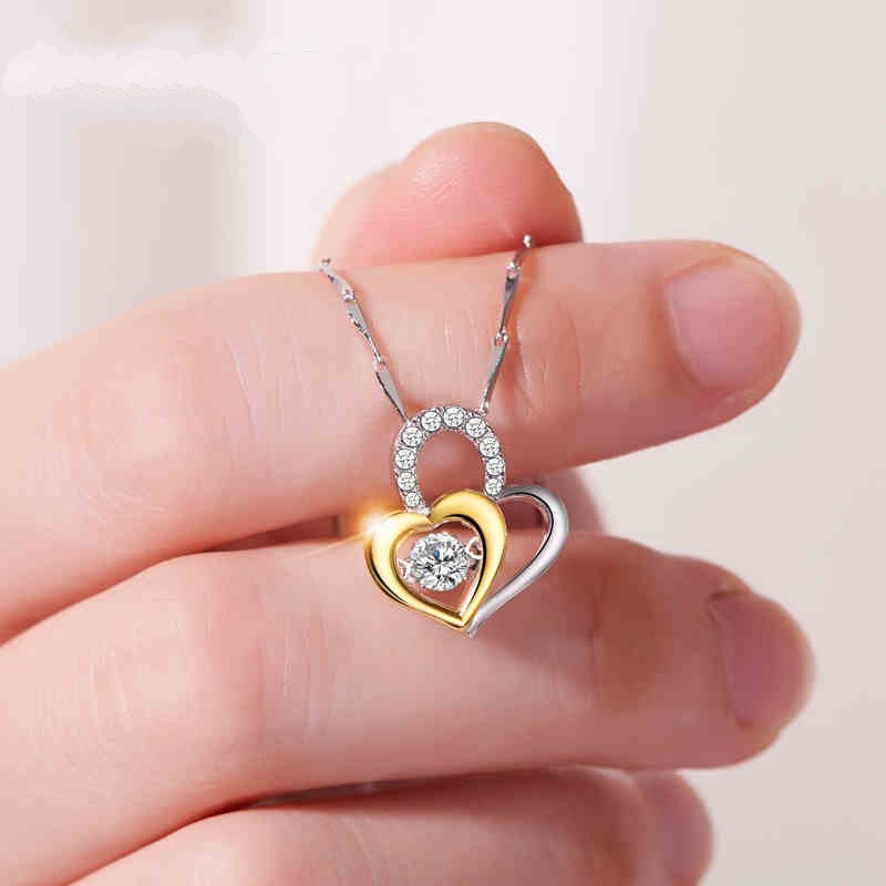 [Ready Stock]Fashion Silver Plated Heart-Shaped Diamond Pendant Clavicle Chain