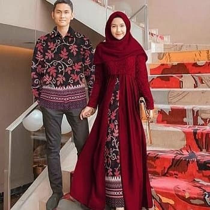 BATIK COUPLE COMBI BROKAT BAJU PESTA KONDANGAN / FARIDAH MAROON       Terusan
