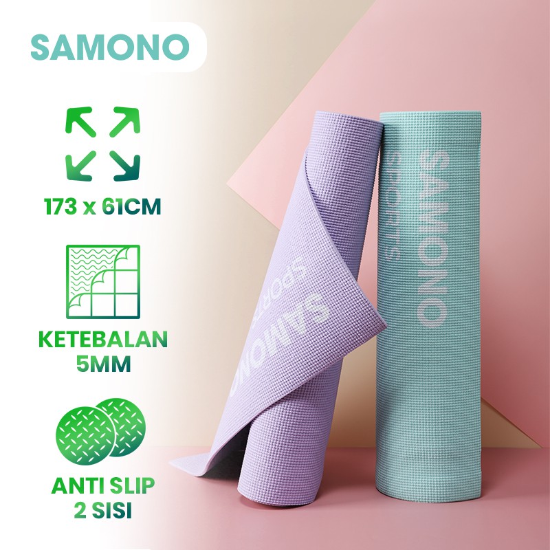 Samono Matras Yoga Mat PVC Anti Slip 2 Sisi Senam Yogamat Karpet Fitnness Ketebalan 5mm Matras Alas Olahraga Bahan PVC  SSP10