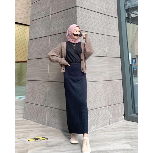 ROK SPAN RAJUT PANJANG | ROK PREMIUM | ROK WANITA HALUS TEBAL / WEARING BENA KNIT SKIRT