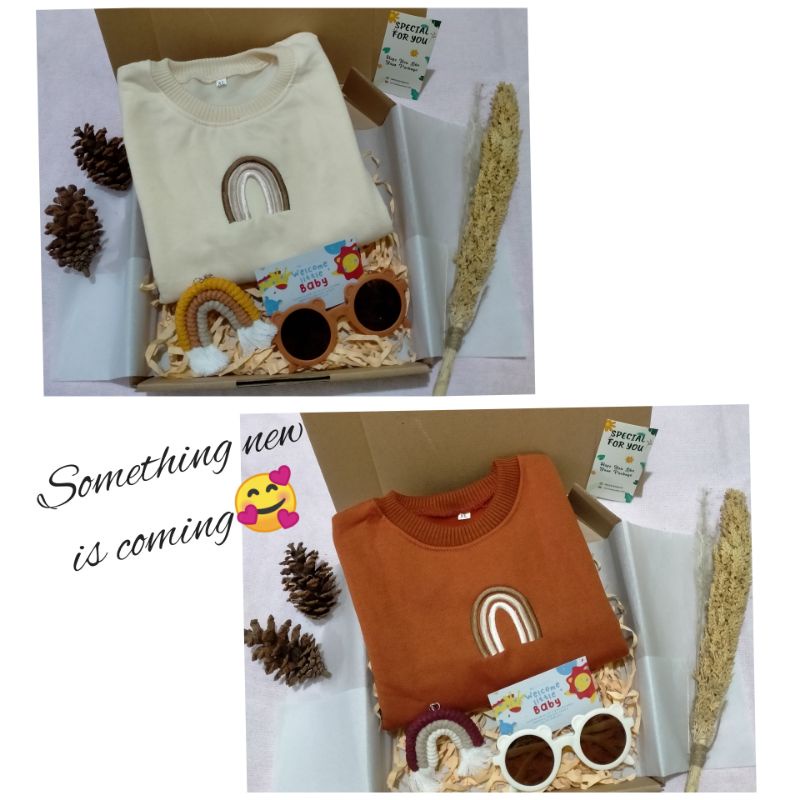 HAMPERS KADO ANAK LAHIRAN ULANG TAHUN CEWEK COWOK SWEATER ANAK RAINBOW KOREA 1-4th