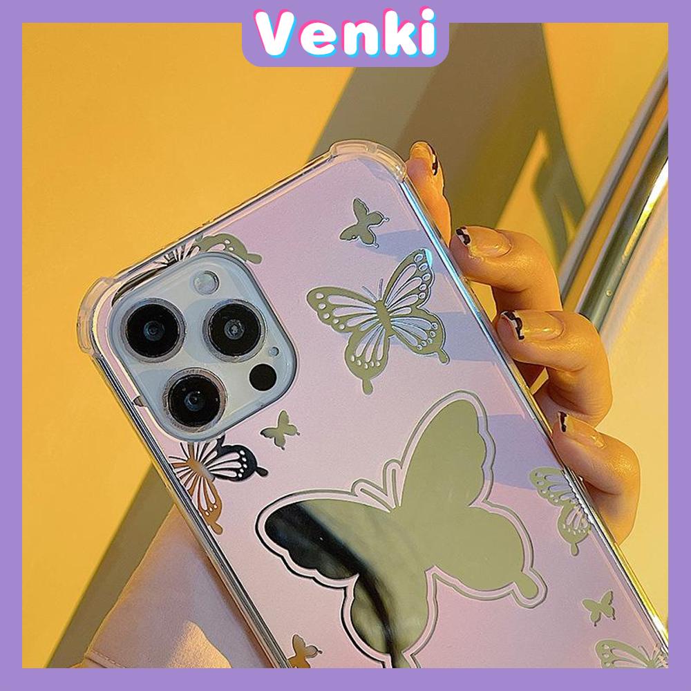 iPhone Case Acrylic HD Mirror Laser Airbag Shockproof Protection Camera Cute Pink Butterfly Compatible For iPhone 11 iPhone 13 Pro Max iPhone 12 Pro Max iPhone 7 Plus iPhone xr xs