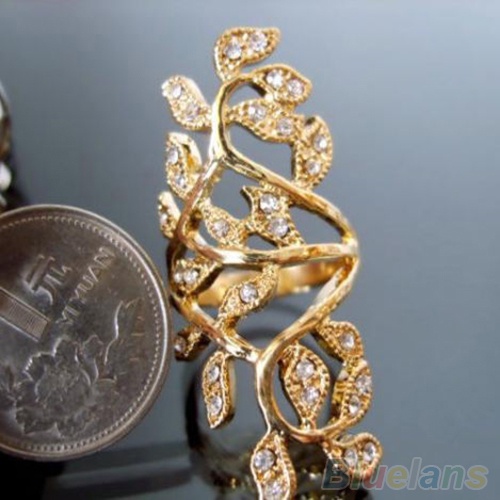 Hu Hu Hu Hu Hu Alat Bantu Pasang Kacamata♡ Cincin Knuckle Desain Daun Hollow Hias Berlian Imitasi Berkilau Untuk Wanita