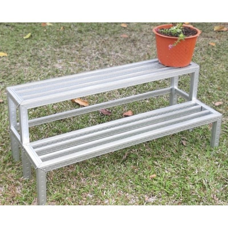 rak pot baja ringan + packing kayu/ rak pot baja ringan 2 tingkat sudah rakit