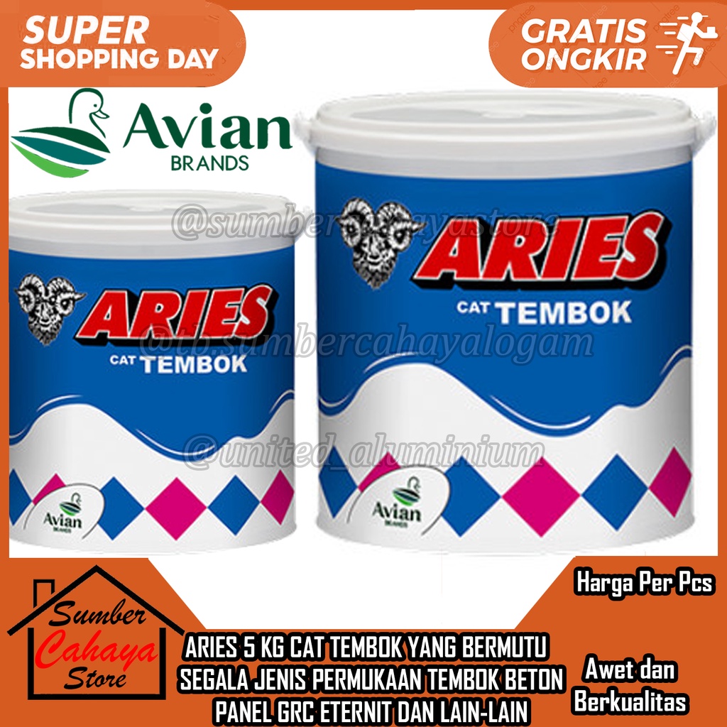 Jual Avian Aries Avitex Cat Tembok Plafon Warna Kaleng Galon Kg Kg