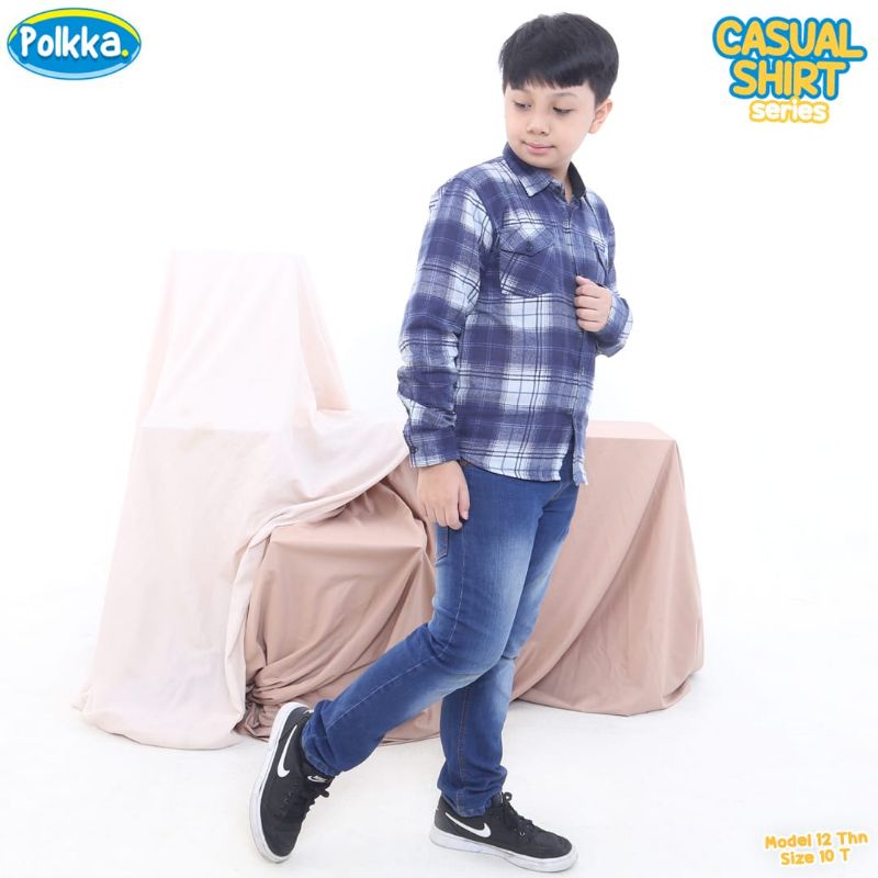 Polkka Kemeja Panjang Pakaian Anak Cowok Kemeja anak Cowok Usia 6 sd 14 Tahun Kemeja Anak