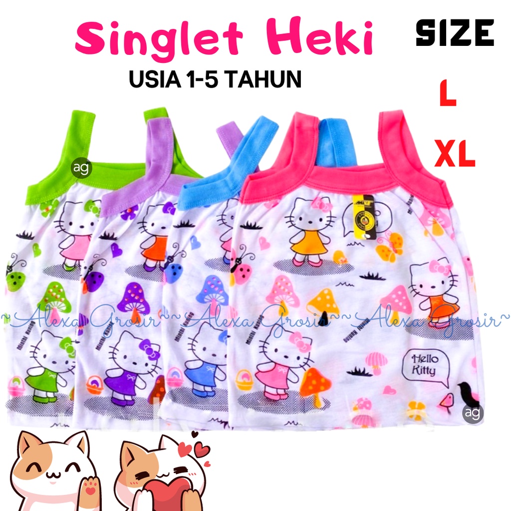 (L XL) GROSIR 12 PCS SINGLET KAOS DALAM ANAK PEREMPUAN LUSINAN MURAH HELLO KITTY PUTIH- ALEXAGROSIR