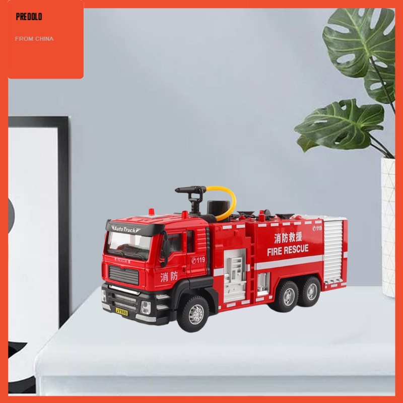 [In Stock] 1:50 Alloy Pull Back Water Tank Fire Truck Sprinkler Model Truck Sound&amp;Light