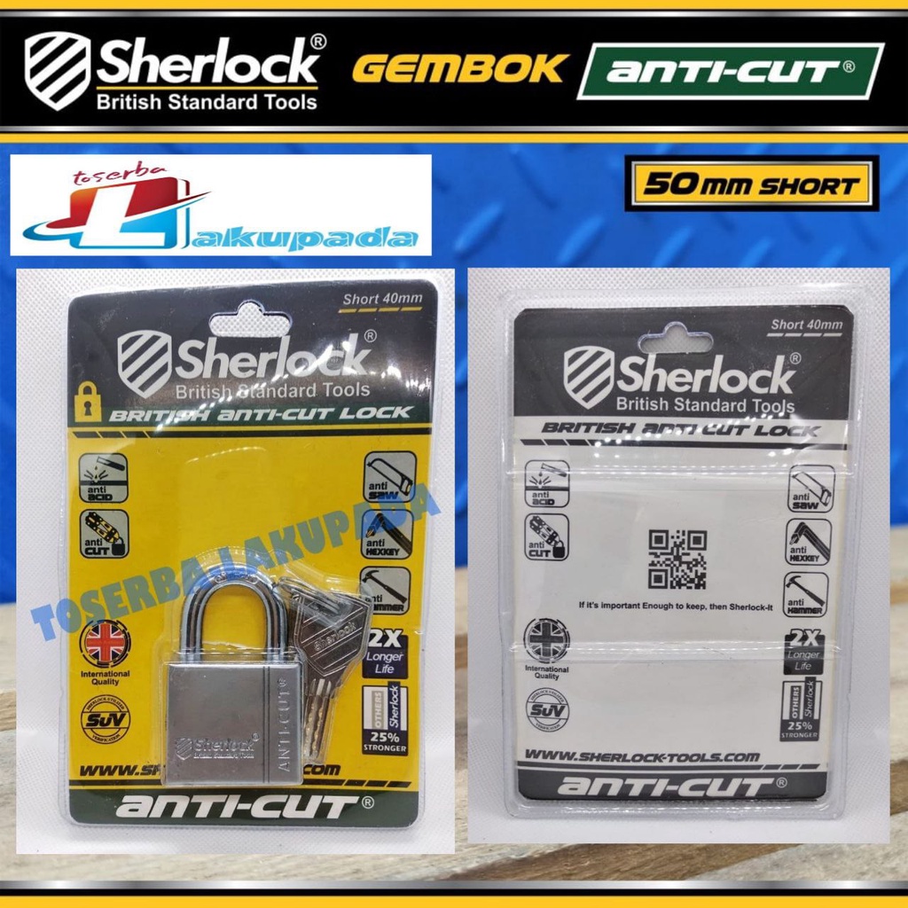 Gembok Original Sherlock British Anti-Cut Lock Short 50mm