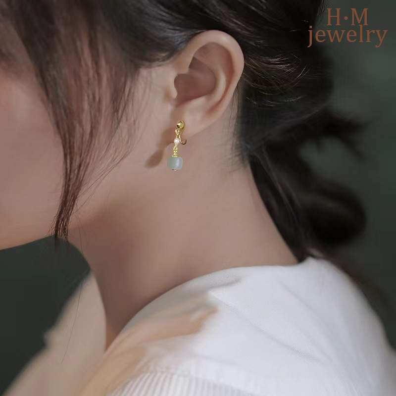 Anting Klip Tanpa Tindik Desain Mutiara Hetian Jade