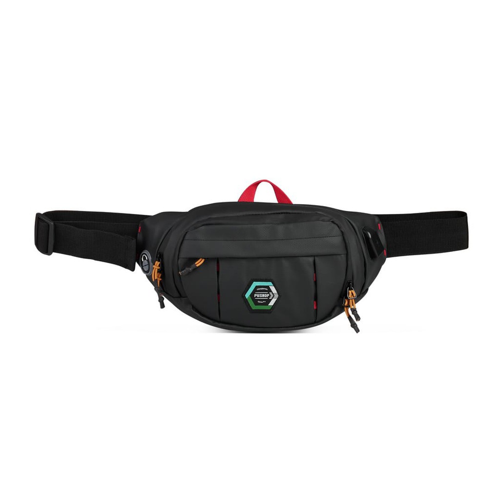 BEST SELLER !! Tas Selempang Pria PREMIUM Berkualitas Tinggi - WaistBag Pushop Bikers Waterproof USB