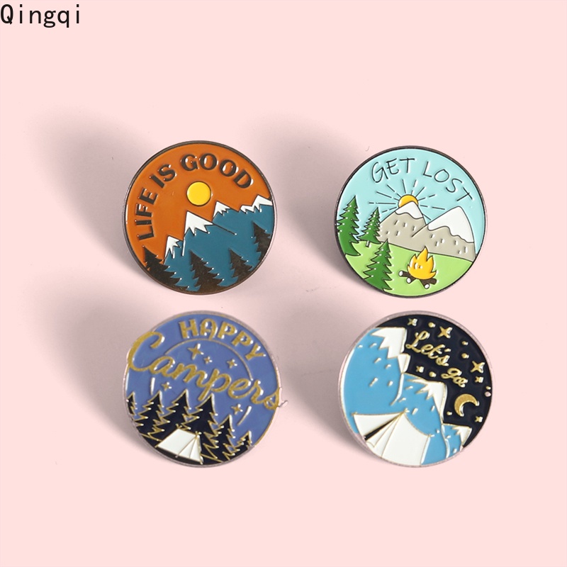 Bros Pin Enamel Bentuk Bulat Motif Kartun Tulisan Life Is Good Untuk Travel