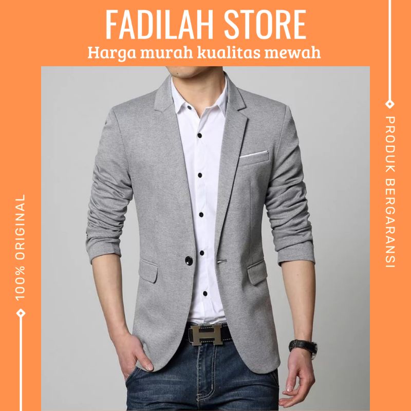 Jas Blazer Pria Formal Slimfit Abu Bahan Wool Touch Premium