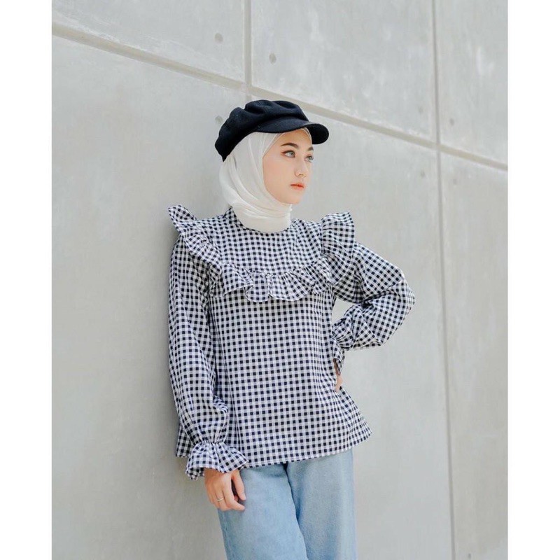 IVORY TOP // BLOUSE TARTAN KOTAK REMPEL DADA