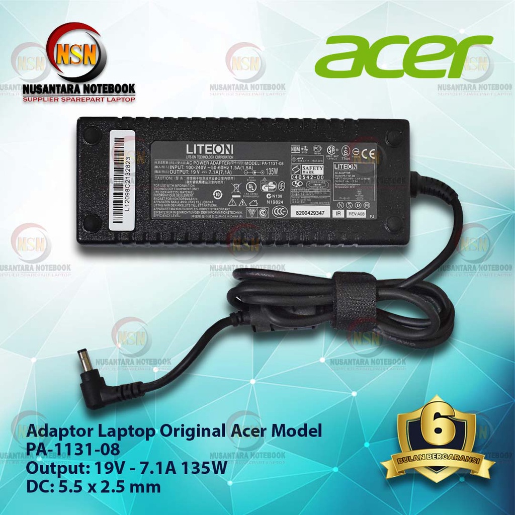 Adaptor Charger Original Acer 19V-7.1A DC 5.5x2.5mm for Laptop Acer