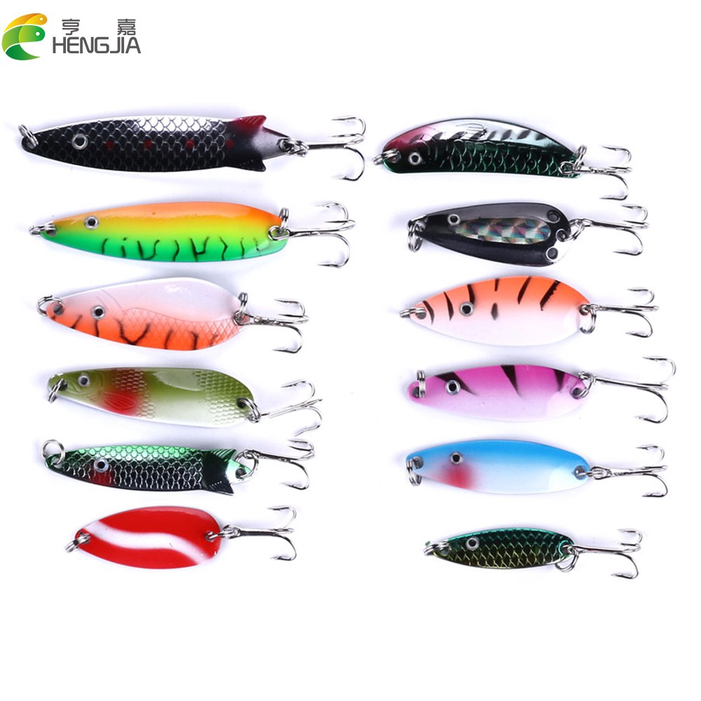 HENGJIA 12Buah Umpan Pancing Spoon Spinner Swimbait Fishing Lure Sequin Payet Sink Bait Bass Tackle