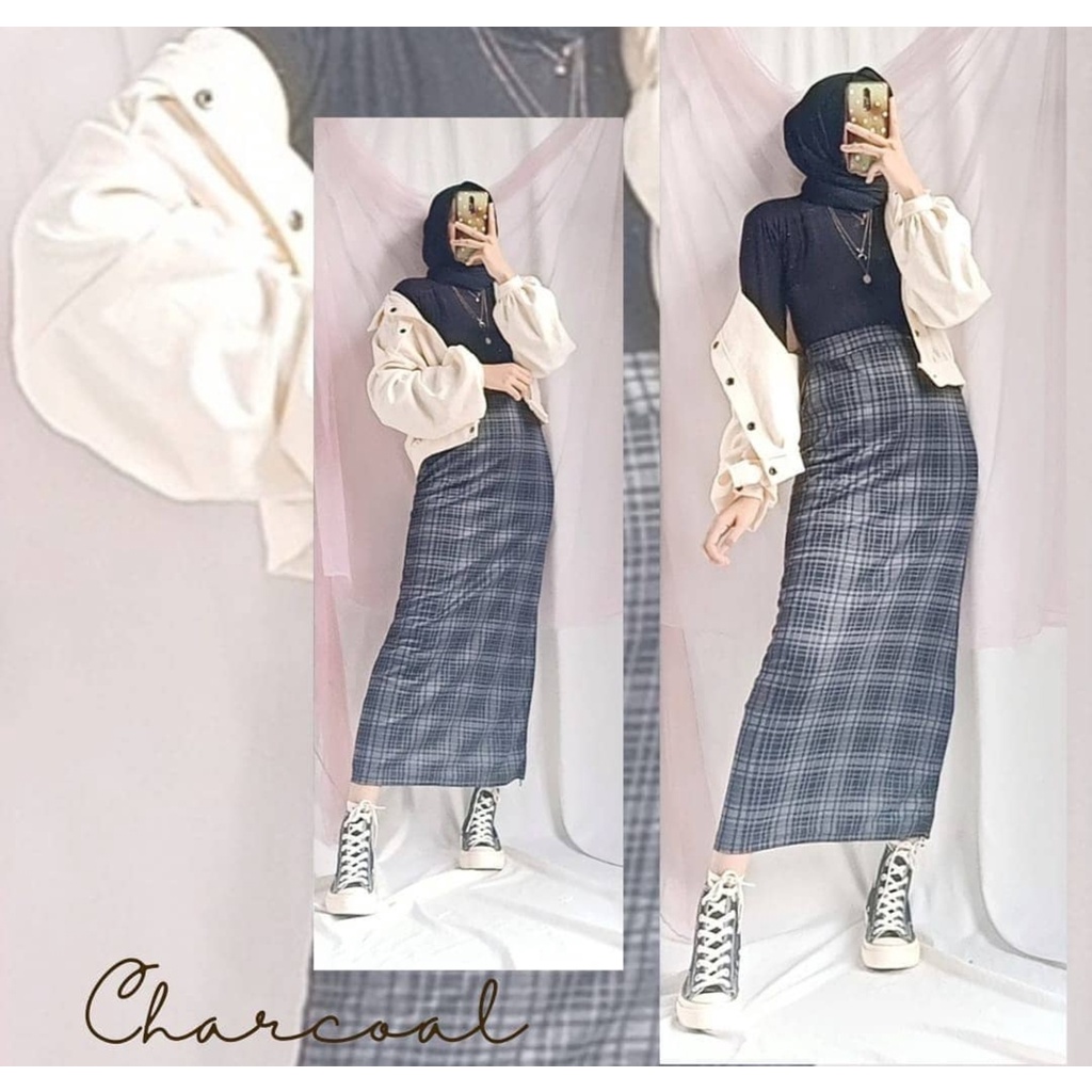 Rok Tartan Span Panjang Premium Korean style Terbaru Best Seller | Rok Span Panjang Kotak Kotak