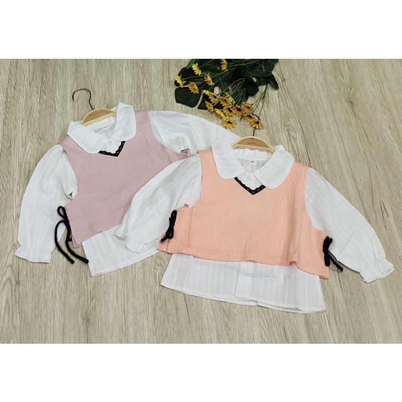 BAJU ATASAN KEMEJA PANJANG KATUN VEST RAJUT ANAK PEREMPUAN IMPORT