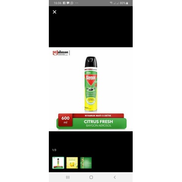 obat semprot nyamuk Baygon Citrus Fresh Aerosol 600nĺ cçhc