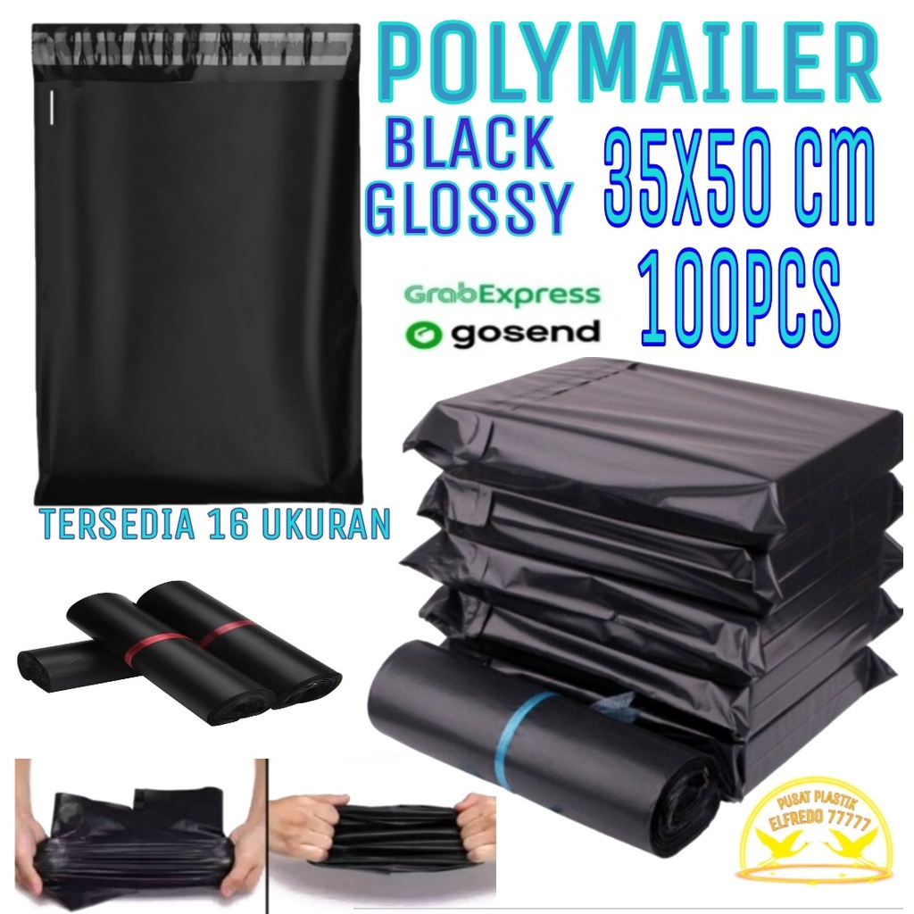 PLASTIK POLYMAILER 35X50 100PCS HITAM PE GLOSSY / PLASTIK PACKING AN ONILINE SHOP