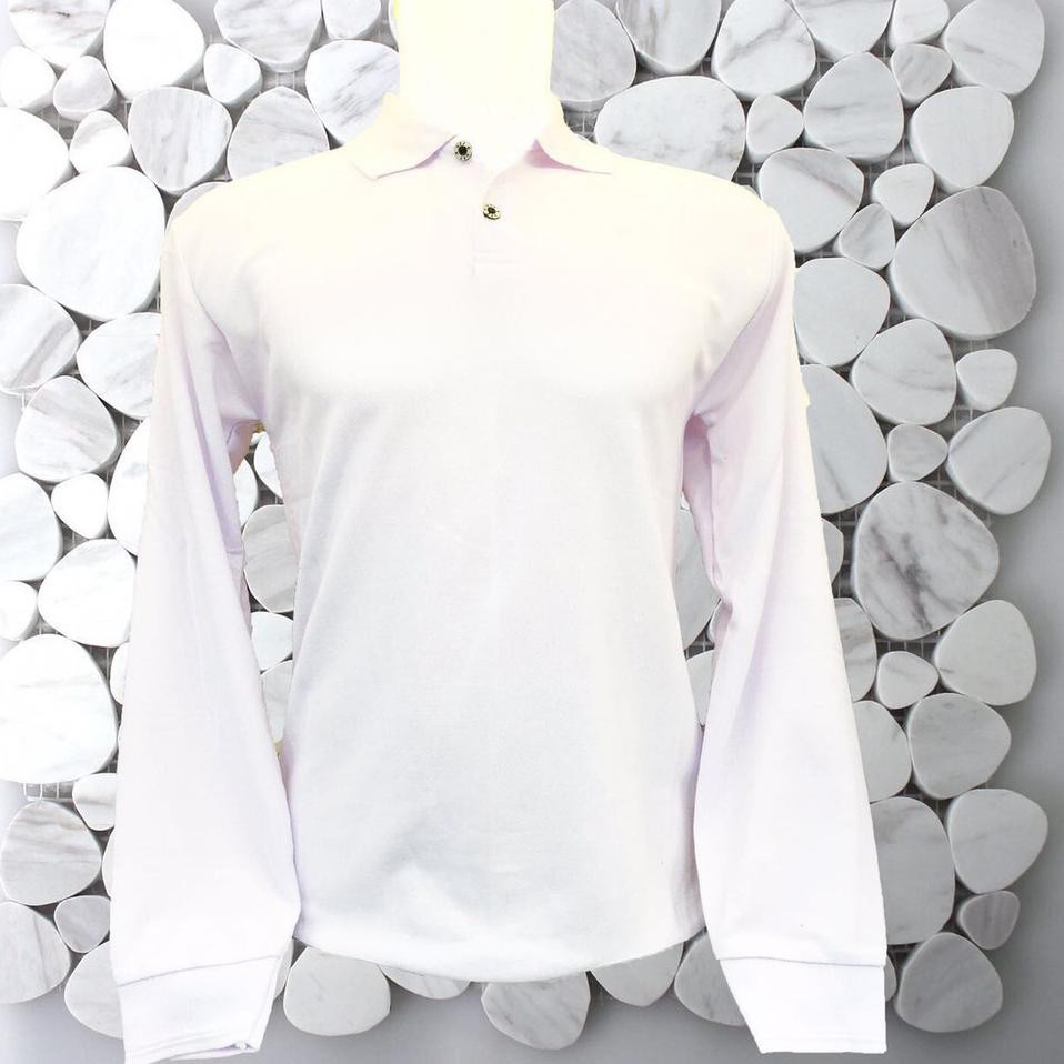 ❂ POLO LENGAN PANJANG PUTIH POLOS / KAOS BERKERAH LENGAN PANJANG PRIA -  / POLO GROSIR  ֍