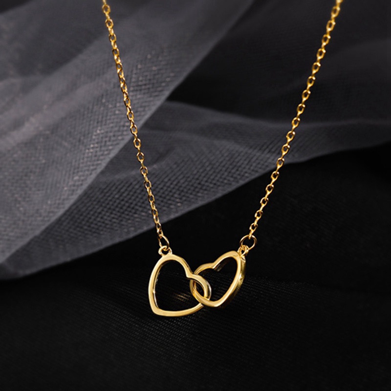 Kalung Choker Rantai Klavikula Desain Hati Ganda Warna Silver Untuk Wanita