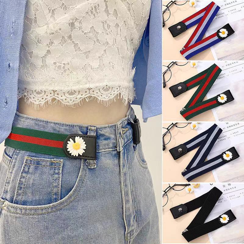 Ikat Pinggang Wanita Belt Elastis Gesper Karet Klip Belt Bunga Daisy Gaya Korea Fashion Import