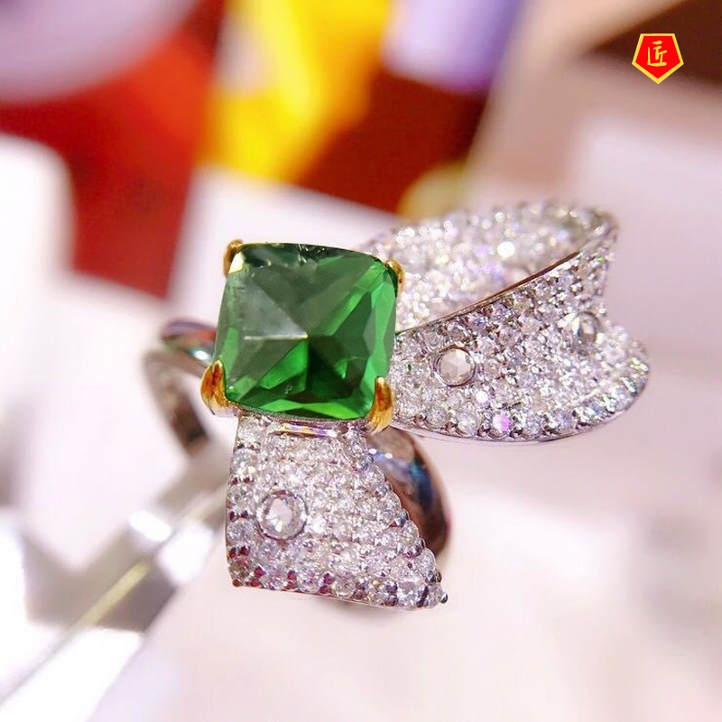 [Ready Stock]Creative Fashion Emerald Super Fairy Bow Ring