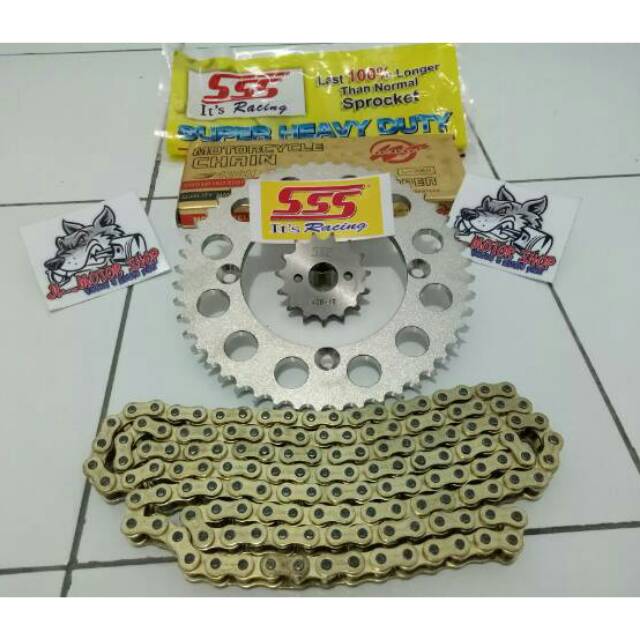 GIRSET GEARSET GIR GEAR SET SSS 428 CBR CB 150 R15 VIXION JUPITER MX KING SONIC MEGAPRO VERZA TIGER GL Pro Jupiter Z MX Vega Ninja Satria Supra GTR RXKING RXK RX KING KARISMA SUPRA RXZ BYSON CRYTON Rantai Warna GOLD MERAH HIJAU TUA KUNING BIRU