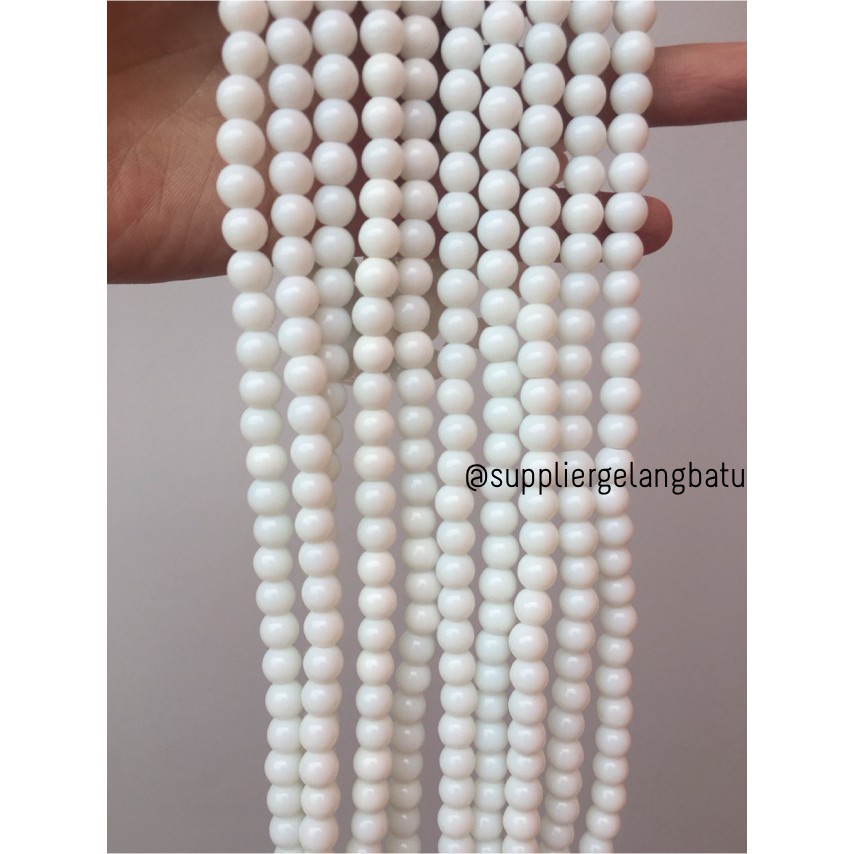 natural 8mm white onyx obsidian ready stock batu kalung bahan gelang renceng putih susu kilap