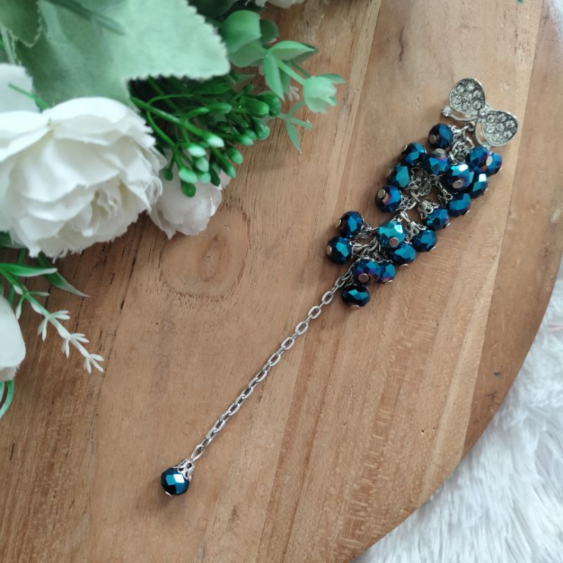 Bros dagu kristal ceko blink cantik / bros dagu panjang / bros hijab syar'i-Navy