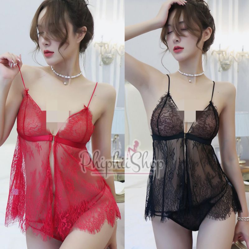 Set Lingerie Dress Fit XL Sexy &amp; G String Model Brokat Lace Kait Depan