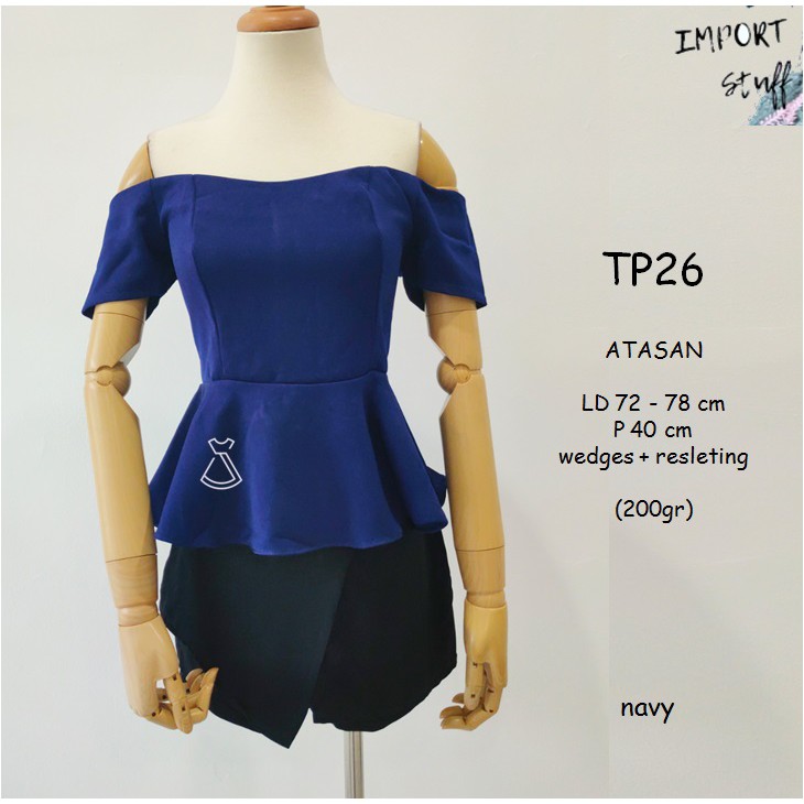 TP26 - BAJU ATASAN NAVY BLOUSE SABRINA WANITA IMPORT