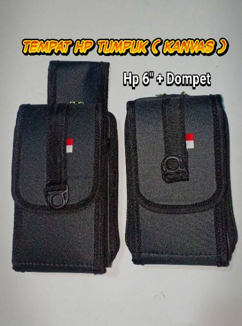 Sarung Tempat Hp Pinggang Double Slot Tempat HP Tumpuk + Dompet Hp Resliting Pria Kanvas (TH-51)