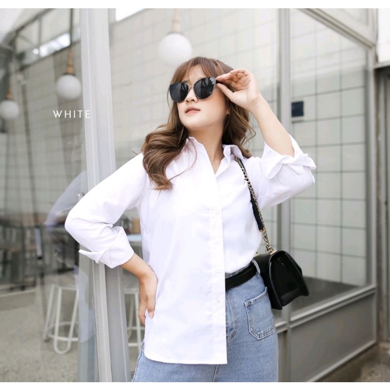 BAJU KEMEJA WANITA POLOS CASUAL PUTIH WANITA LENGAN PANJANG Grosir Bajuu-1