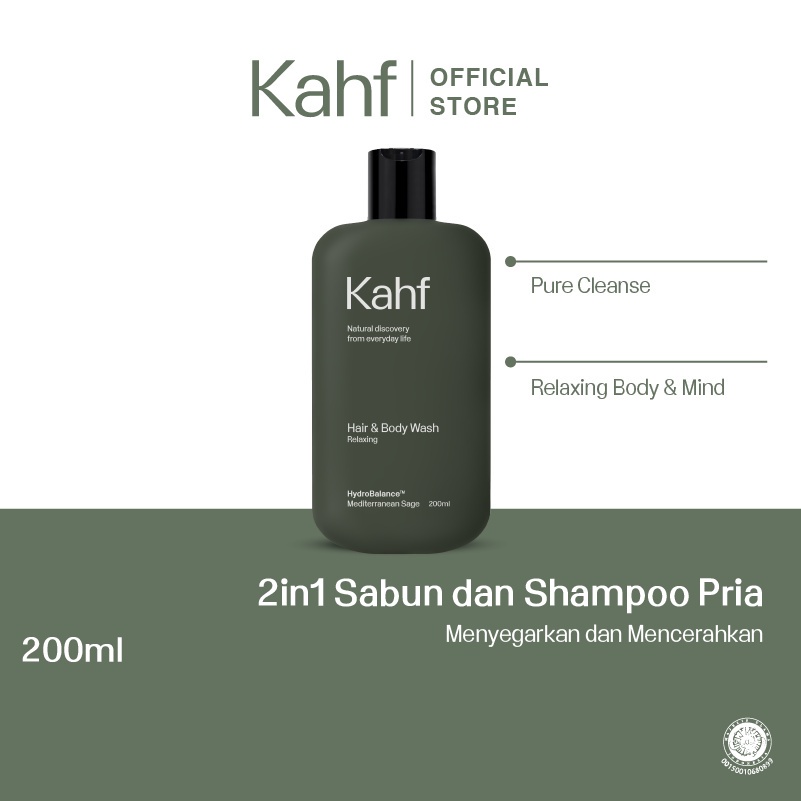 Kahf Relaxing Hair and Body Wash 200 ml - 2in1 Sabun Mandi &amp; Shampoo Perawatan Rambut &amp; Tubuh Pria