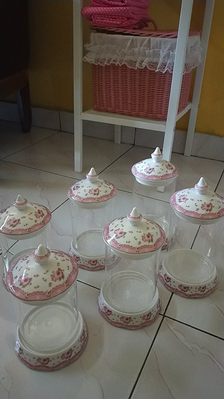 Toples Kaca Set / Keramik  Motif Isi 3set / Rosegarden Bistro 1833