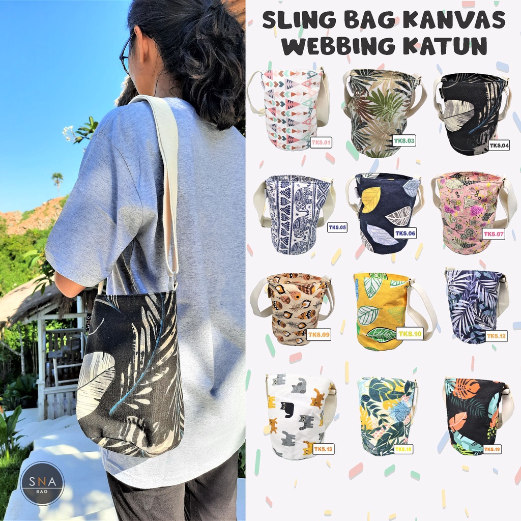 Sling Bag Tas Selempang Kanvas Webbing Katun