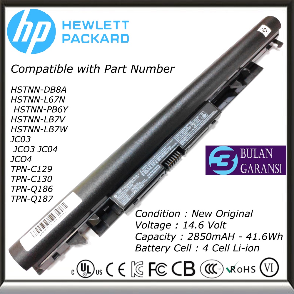 Baterai Batre ORI Laptop Hp JC04 240 245 250 255 G6 14-BS 14-BW 15-BS 15-BW 17-BS HSTNN-LB7W 14-BS0XX 14-BS1XX 14-BS129TX 14-BS003TU 14-BS004TU 14-BS005TU 14-BS011TU 14-BS012TU 14-BS013TU 14-BS014TU 14-BS702TU 14-BS740TU 14-BS742TU 14-BS743TU 14-BS122TX