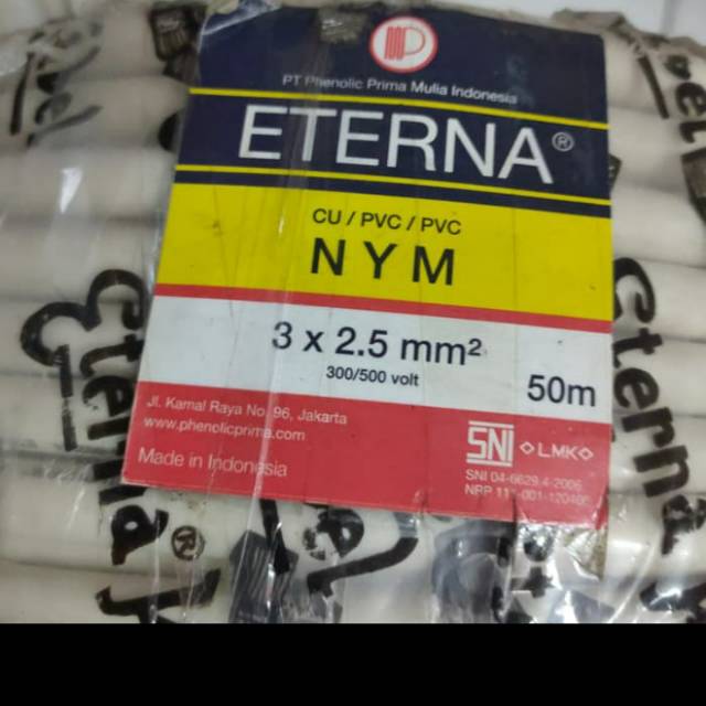 kabel listrik meteran 3x2.5 kabel Eterna NYM 3x2,5mm harga per meter