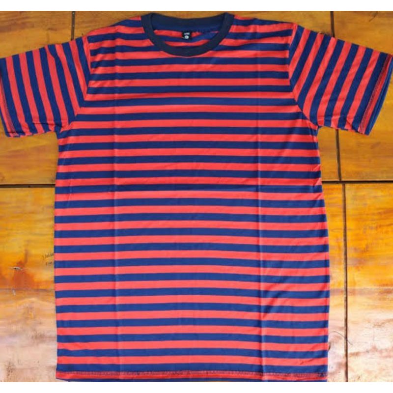 kaos stripe navy merah medium size S-5XL