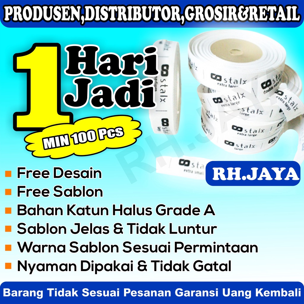 

label piterban import + cetak, label hijab, label baju, label katun 1.3cm min 100pcs