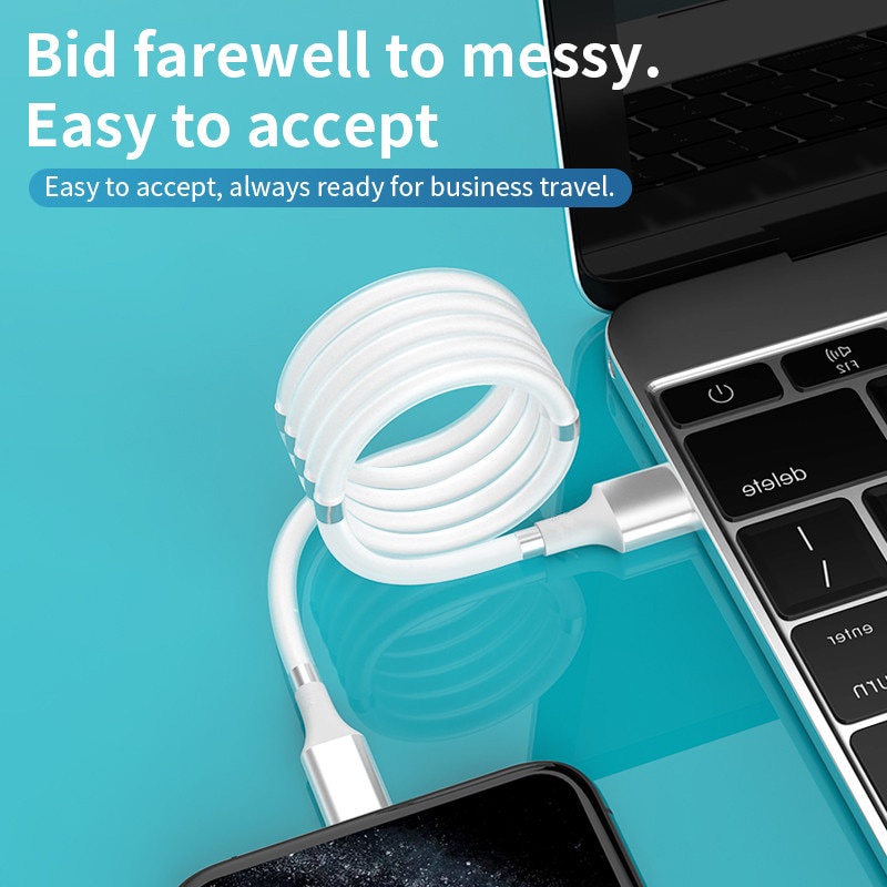 New Magnetic Self Winding Cable Micro USB Fast Charging Data Cord Portable Easy Storage Magnet Charger Type-C Cable Wire