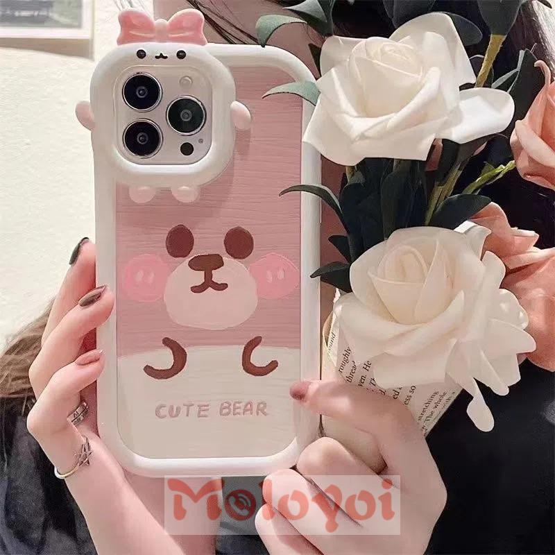 Soft Case TPU Motif Kartun Beruang 3D Untuk iPhone 14 11 13 12 Pro Max 7 8 14 Plus 6 6S XR X XS Max SE 2020 14Pro Max