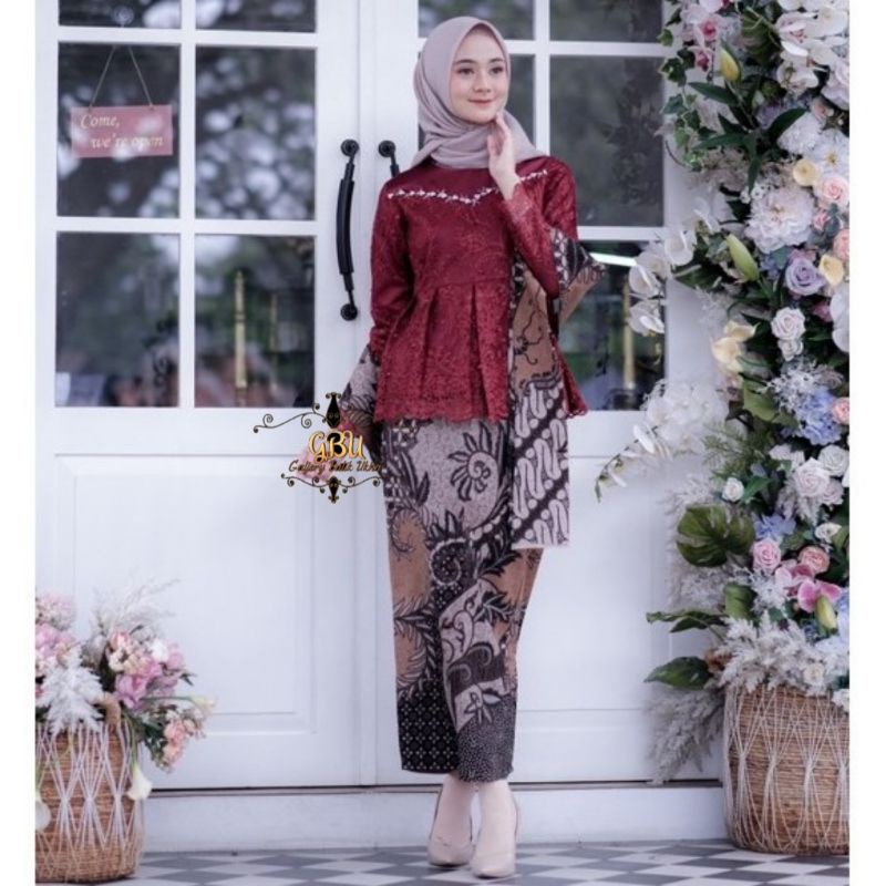 Kebaya Couple Asyifa Maroon Batik kebaya Couple lamaran Kebaya Couple brokat Kebaya Couple wisuda