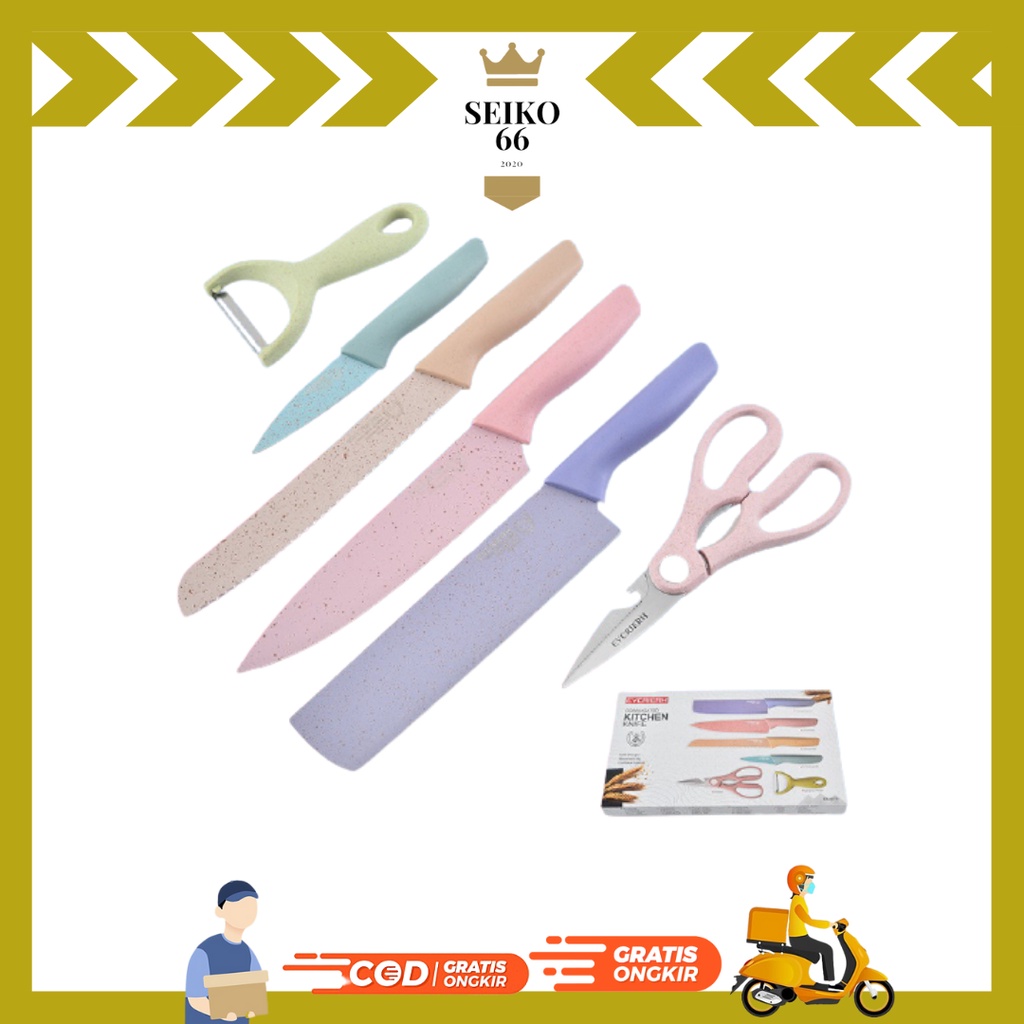Set Pisau 6 in 1 - Pisau Stainless Kitchen Set Knife Evcrierh