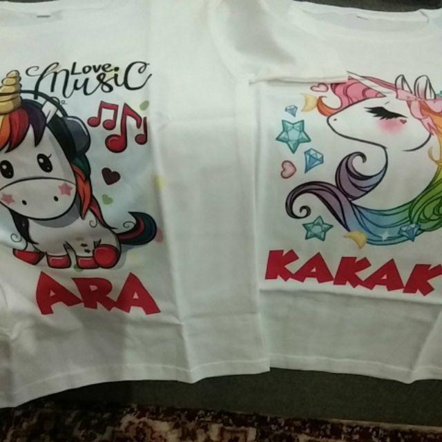  FREE NAMA Baju Kaos  COUPLE  ANAK DAN DEWASA UNICORN  